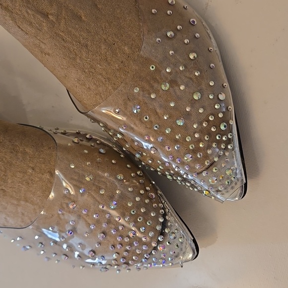 Sparkling Clear Vinyl Rhinestone Crystal embellished Flats 38 NWOT - Picture 6 of 12